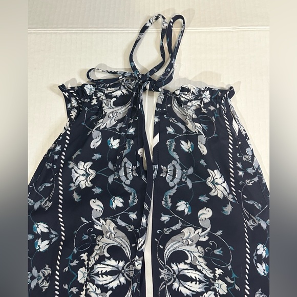 SOHO New York & Co Jeans Halter Top Tied Neck Navy Blue Paisley Print Small - Picture 7 of 8